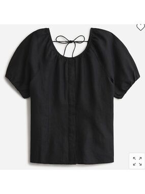 J.Crew Black Linen V-Back Tie Top Size 2 NWT Short Sleeve Blouse
